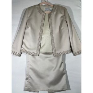 NAHDREE BLACKTIE Beaded Womens Jacket Skirt Set Formal Evening Champagne Size 14